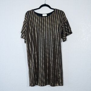 Everly Black & Gold‎ Sequin Shift Mini Dress Size Small